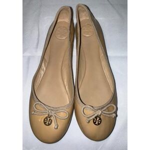 Tory Burch Chelsea Ballet Flats Nude Bow Logo Slip-On Shoes